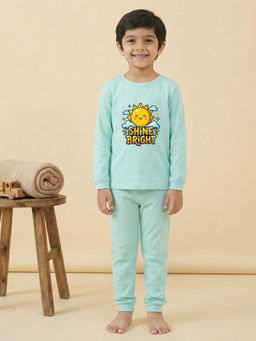 MALKIAT - Boys Cotton Sea Green Shine Bright Sun Graphic T-shirt and Joggers