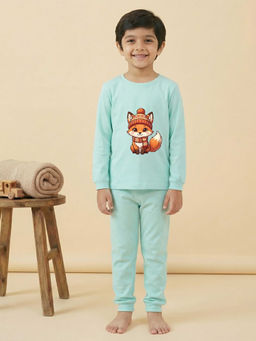 MALKIAT - Boys Cotton Sea Green Cozy Fox Graphic T-shirt and Joggers