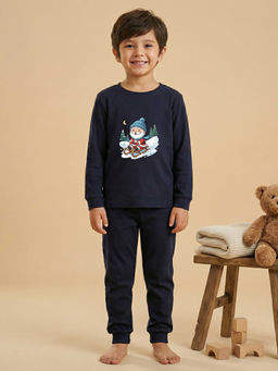 MALKIAT - Boys Cotton Navy Blue Santa Fun Ride Graphic T-shirt and Joggers