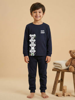 MALKIAT - Boys Cotton Navy Blue Cute Koala Crew Graphic T-shirt and Joggers