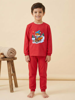 MALKIAT - Boys Cotton Red Foxy Fun Ride Graphic T-shirt and Joggers