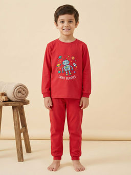 MALKIAT - Boys Cotton Red Orbit Buddies Graphic T-shirt and Joggers