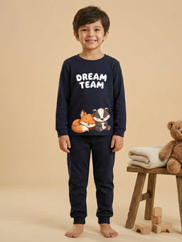 MALKIAT - Boys Cotton Navy Blue Best Friends Dream Graphic T-shirt and Joggers