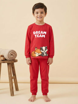 MALKIAT - Boys Cotton Red Best Friends Dream Graphic T-shirt and Joggers