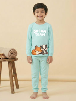 MALKIAT - Boys Cotton Sea Green Best Friends Dream Graphic T-shirt and Joggers