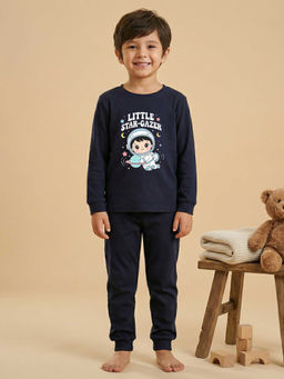 MALKIAT - Boys Cotton Navy Blue Space Explorer Graphic T-shirt and Joggers