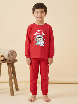MALKIAT - Boys Cotton Red Space Explorer Graphic T-shirt and Joggers