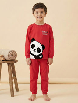 MALKIAT - Boys Cotton Red Panda Hugs Graphic T-shirt and Joggers
