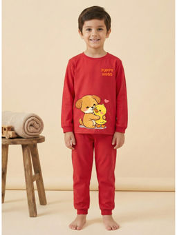 MALKIAT - Boys Cotton Red Best Friends Cuddle Graphic T-shirt and Joggers