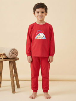 MALKIAT - Boys Cotton Red Cuddle Buddies Graphic T-shirt and Joggers