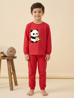MALKIAT - Boys Cotton Red Kind Days Panda Graphic T-shirt and Joggers