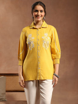Nayam by lakshita - Yellow Embroidered Longline Tunic