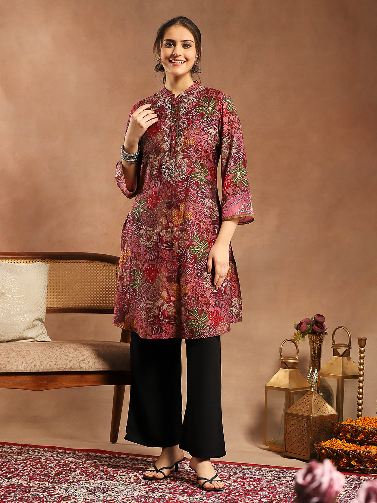 Rust Embroidered Zari Work Tunic-image-26