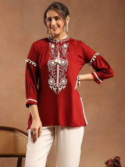 Nayam by lakshita - Mandarin Collar Embroidered Tunic