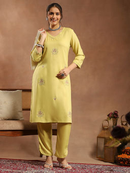 Nayam by lakshita - Lime Yellow Kurta with Pant and Dupatta (Set of 3)