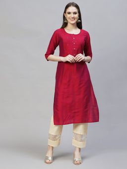 FASHOR - Zari Embroidered Straight Fit Kurta - Pink