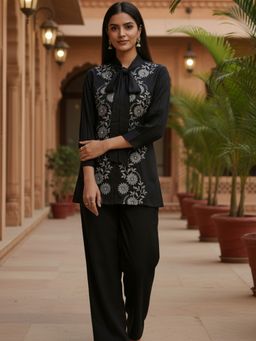 ZUMMER - Women Black Rayon Black Tunic with Pant