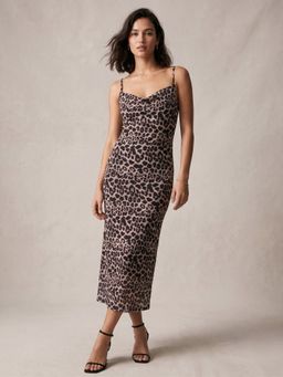 Outzidr - Women Brown Spaghetti Strap Printed Dress