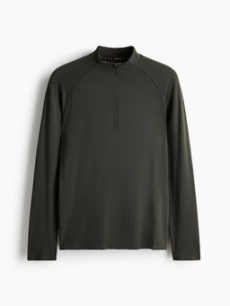 H&M - Men Green Muscle Fit Zip Top Sports Top with Drymove