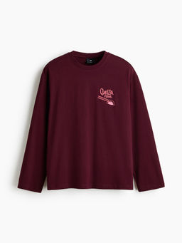 H&M - Men Red Regular Fit Printed Long-Sleeved Cotton T-Shirt