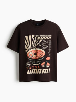 H&M - Men Brown Relaxed Fit Printed Cotton T-Shirt