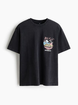 H&M - Men Black Relaxed Fit Printed Cotton T-Shirt