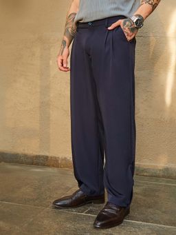 Campus Sutra - Men Navy Blue Solid Casual Trouser