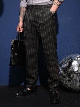 Campus Sutra - Men Grey Stripes Formal Trouser