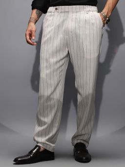 Campus Sutra - Men Beige Stripes Casual Trouser
