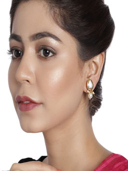 Accessher - Gold Plated Drop Shaped Vilandi Kundan Stud Earrings For Women And Girls