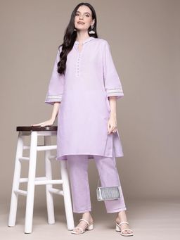 Readiprint - Straight Style Linen Fabric Lavender Kurta and Pant (Set of 2)
