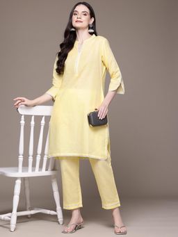 Readiprint - Straight Style Linen Fabric Yellow Color Kurta and Pant (Set of 2)