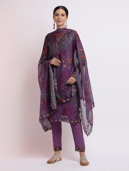 Jaipur Kurti - Floral Embroidered Organza Kurta with Pant and Dupatta (Set of 3)