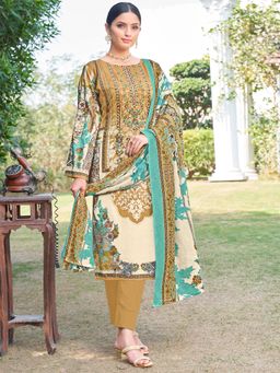 MOJILAA - Mustard Floral Embroidered Pakistani Kurta with Pant and Dupatta (Set of 3)