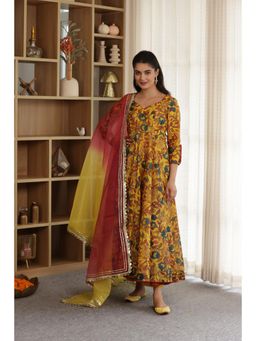SAJILO - Heer Printed Chanderi Anarkali Kurta with Pant and Dupatta (Set of 3)