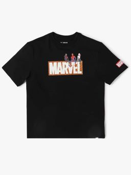 GAP - Black Printed Cotton Blend Oversized T-Shirt