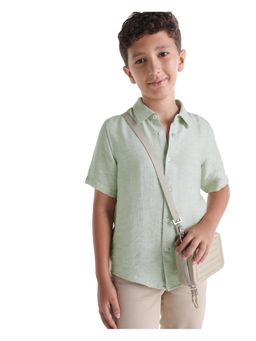 RARE ONES - Green Solid Viscose Blend Regular Shirt