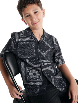 RARE ONES - Black Printed Viscose Blend Regular Shirt
