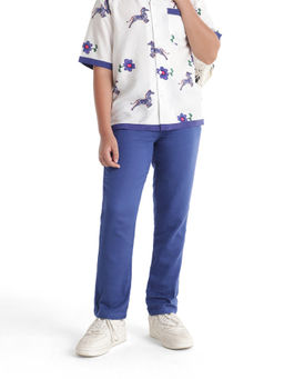 RARE ONES - Blue Solid Cotton Regular Trouser