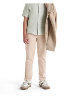 RARE ONES - Beige Solid Cotton Blend Slim Trouser
