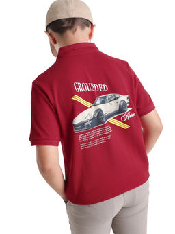 RARE ONES - Red Printed Cotton Regular Polo T-Shirt