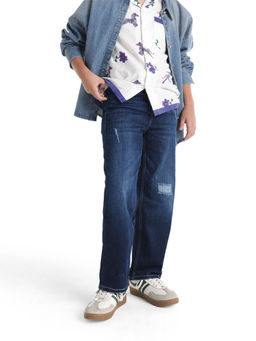RARE ONES - Blue Solid Cotton Blend Regular Jeans
