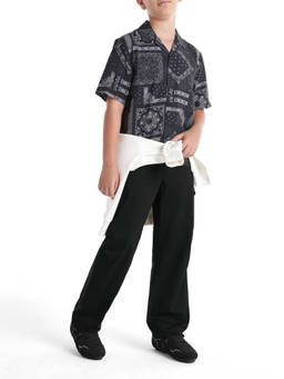 RARE ONES - Black Solid Cotton Blend Relaxed Trouser