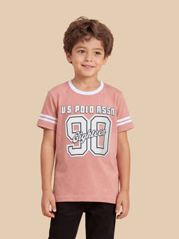 U.S. POLO ASSN. - Peach Printed Cotton Regular T-Shirt