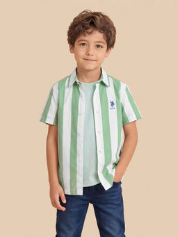 U.S. POLO ASSN. - Green Stripes Cotton Regular Shirt
