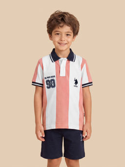 U.S. POLO ASSN. - Peach Stripes Cotton Regular Polo T-Shirt