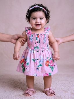 PSPeaches - Pink Floral Rayon A-Line Dress