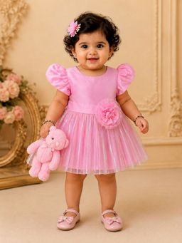 PSPeaches - Pink Self Design Taffeta A-Line Dress