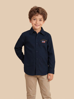 U.S. POLO ASSN. - Navy Blue Solid Cotton Regular Shirt