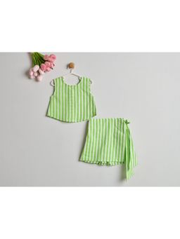 Nino By Vani Mehta - Green Stripes Cotton Regular Co-Ord Set